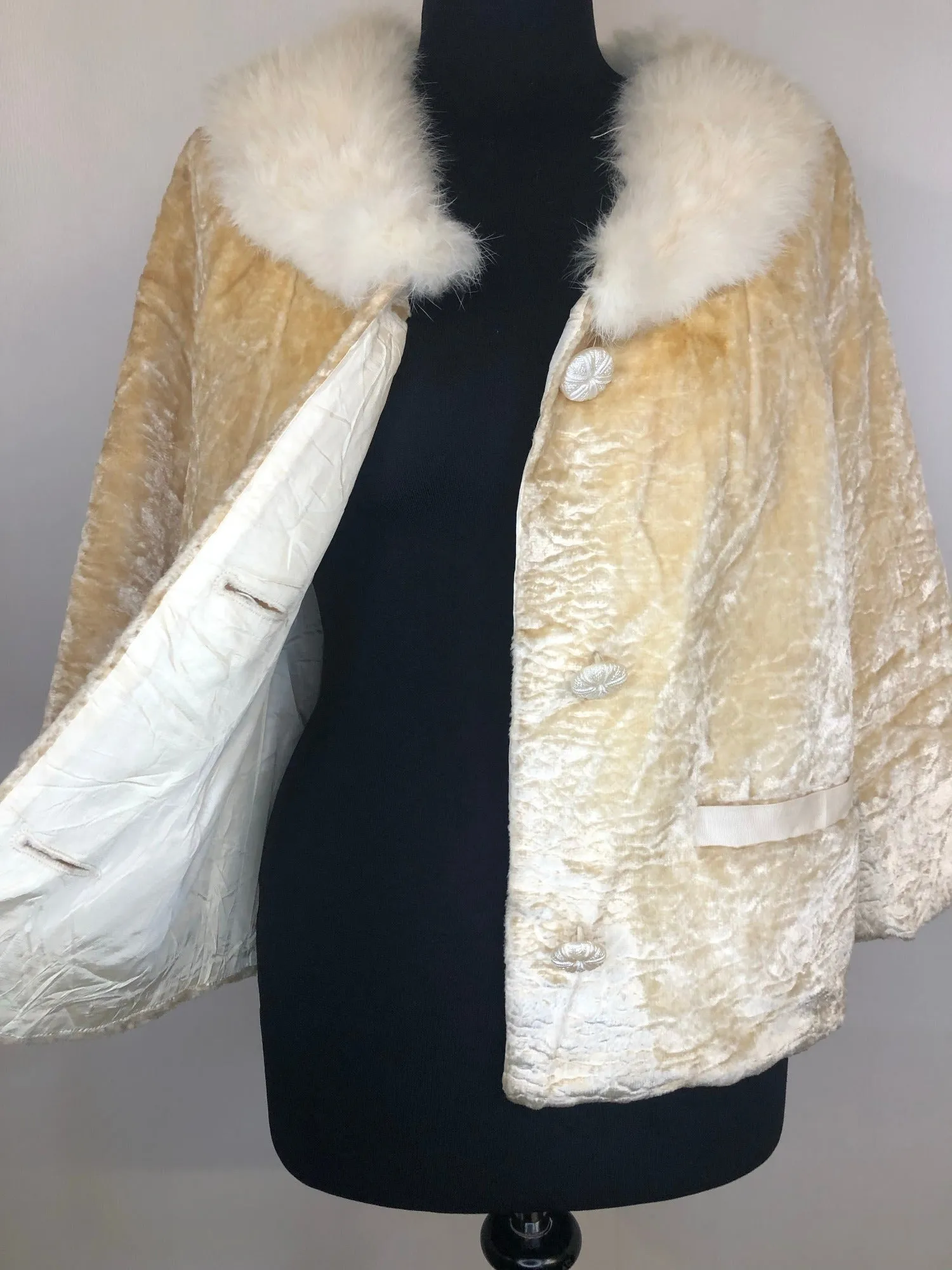 1960s Blonde Faux Astrakhan Fur Collar Jacket - Size UK 16