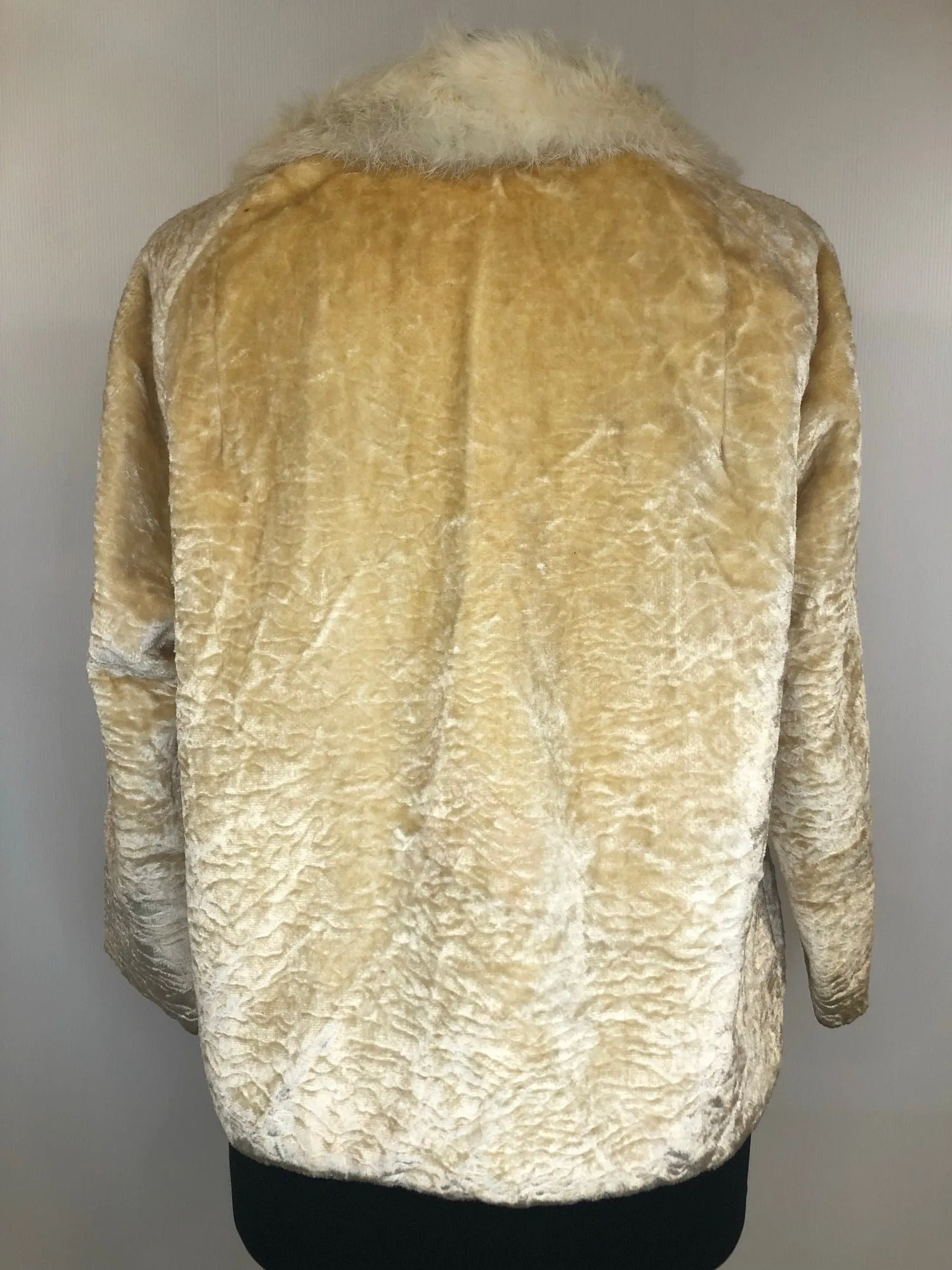 1960s Blonde Faux Astrakhan Fur Collar Jacket - Size UK 16