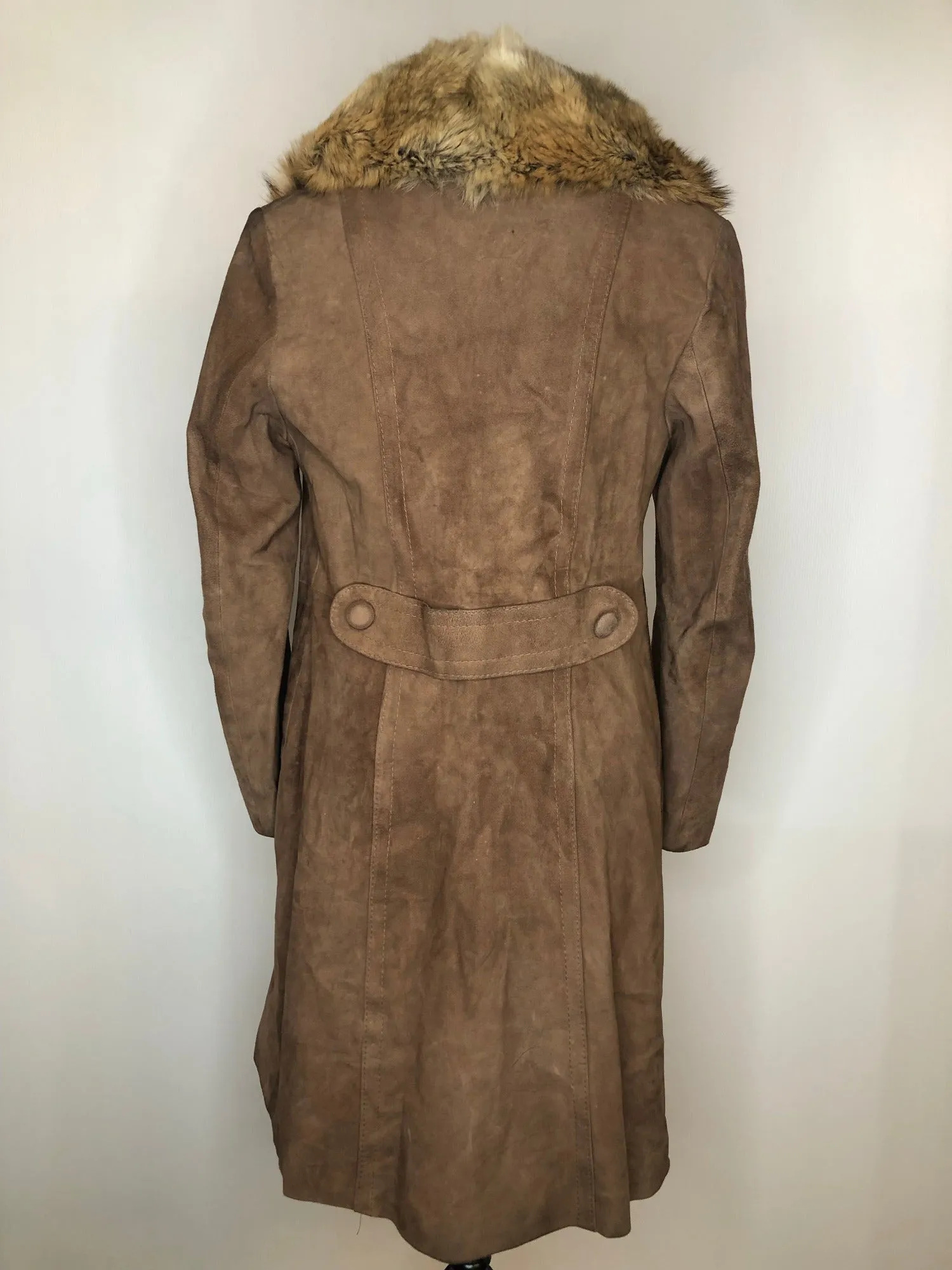 1970s Fox Fur Collar Suede Coat - Size UK 10