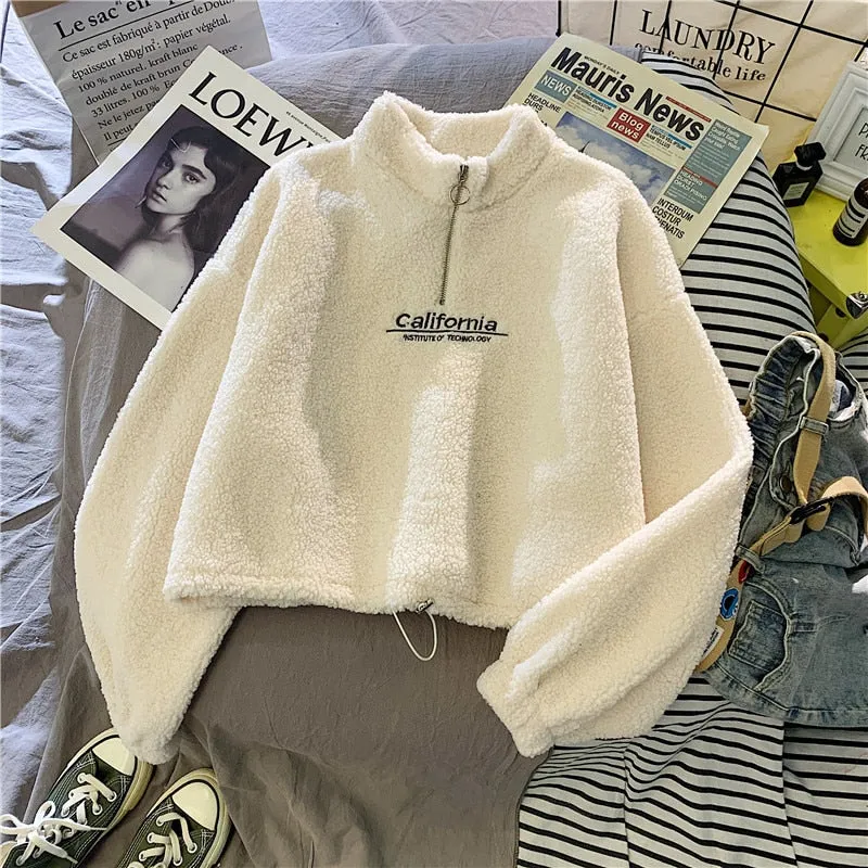 2025 Women's Half Turtleneck Sweater – Solid Color Loose Long Sleeve Zipper Top, Sporty Casual Autumn Sweatshirt