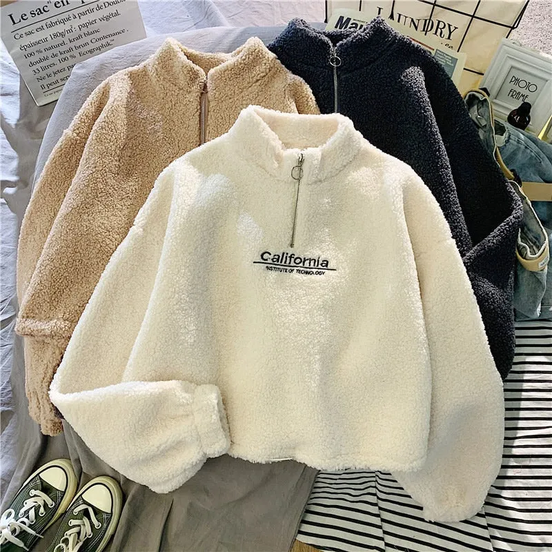 2025 Women's Half Turtleneck Sweater – Solid Color Loose Long Sleeve Zipper Top, Sporty Casual Autumn Sweatshirt