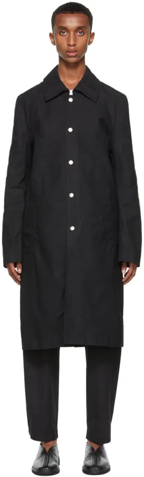 3MAN Black Slim Snap Trench Coat