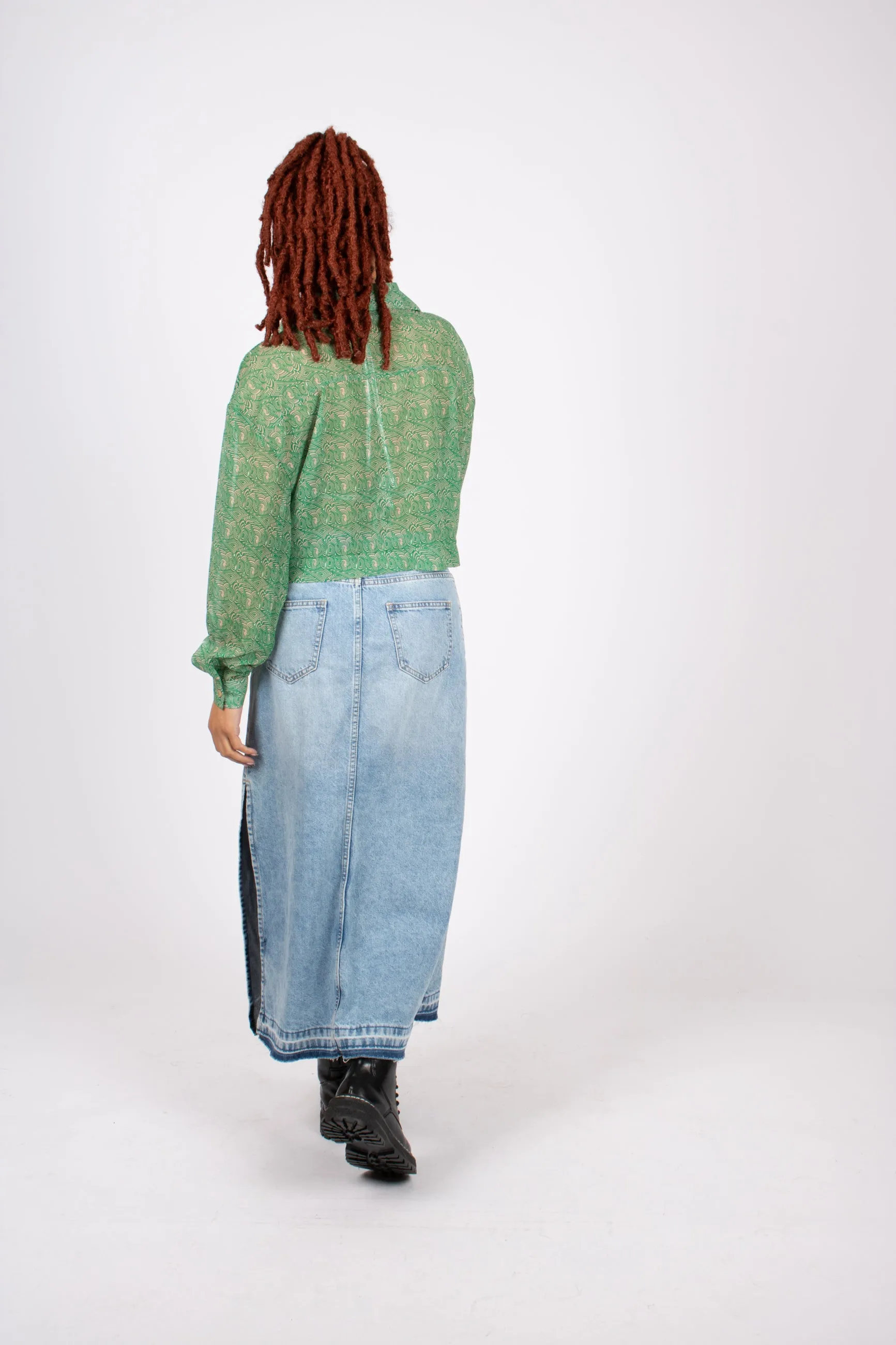 90s Green Sheer Swirl Printed Shirt