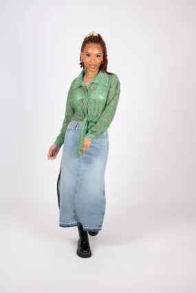 90s Green Sheer Swirl Printed Shirt