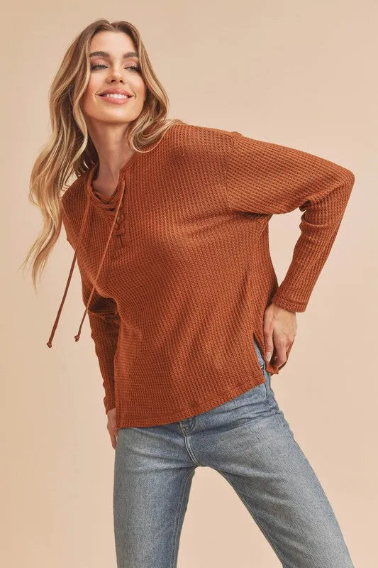 Aemi   Co. Carole Waffle Knit Lace Up Top