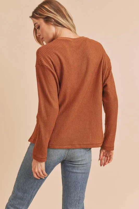 Aemi   Co. Carole Waffle Knit Lace Up Top