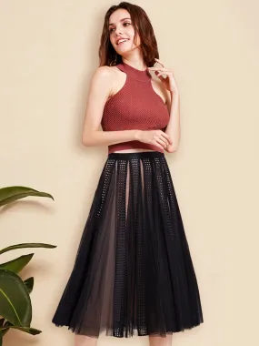 Alisapan Women's Elegant Mesh Perspective Comfy Casual Skirt AS01131
