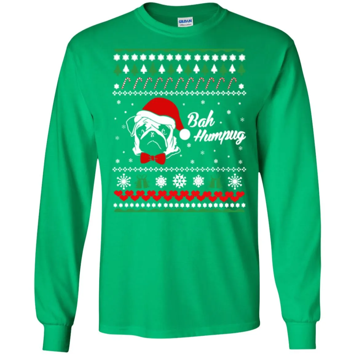 Bah Hum Pug Dog Christmas Men Long SLeeve Shirt