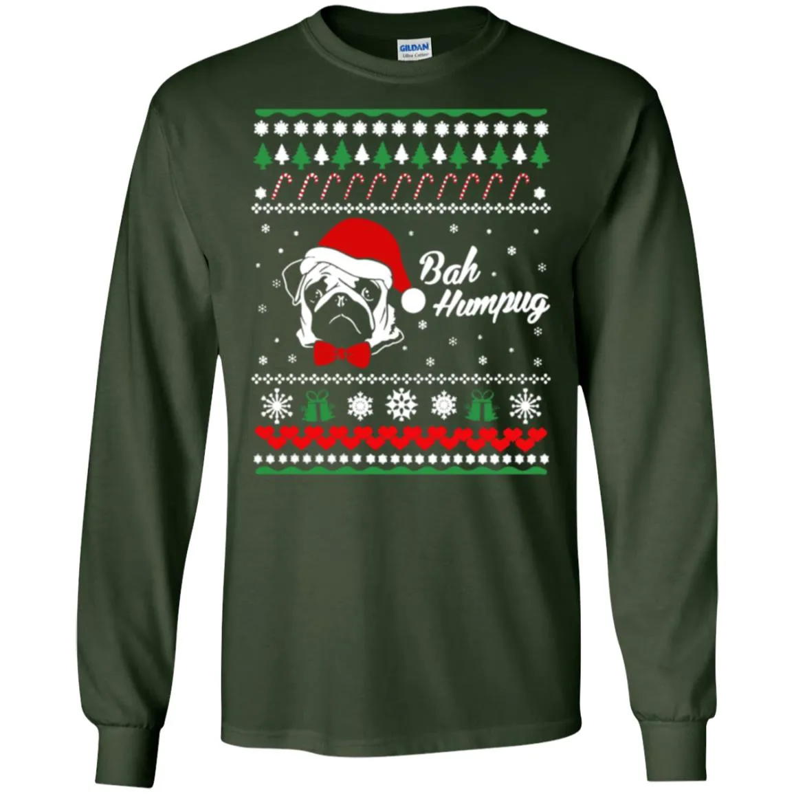 Bah Hum Pug Dog Christmas Men Long SLeeve Shirt