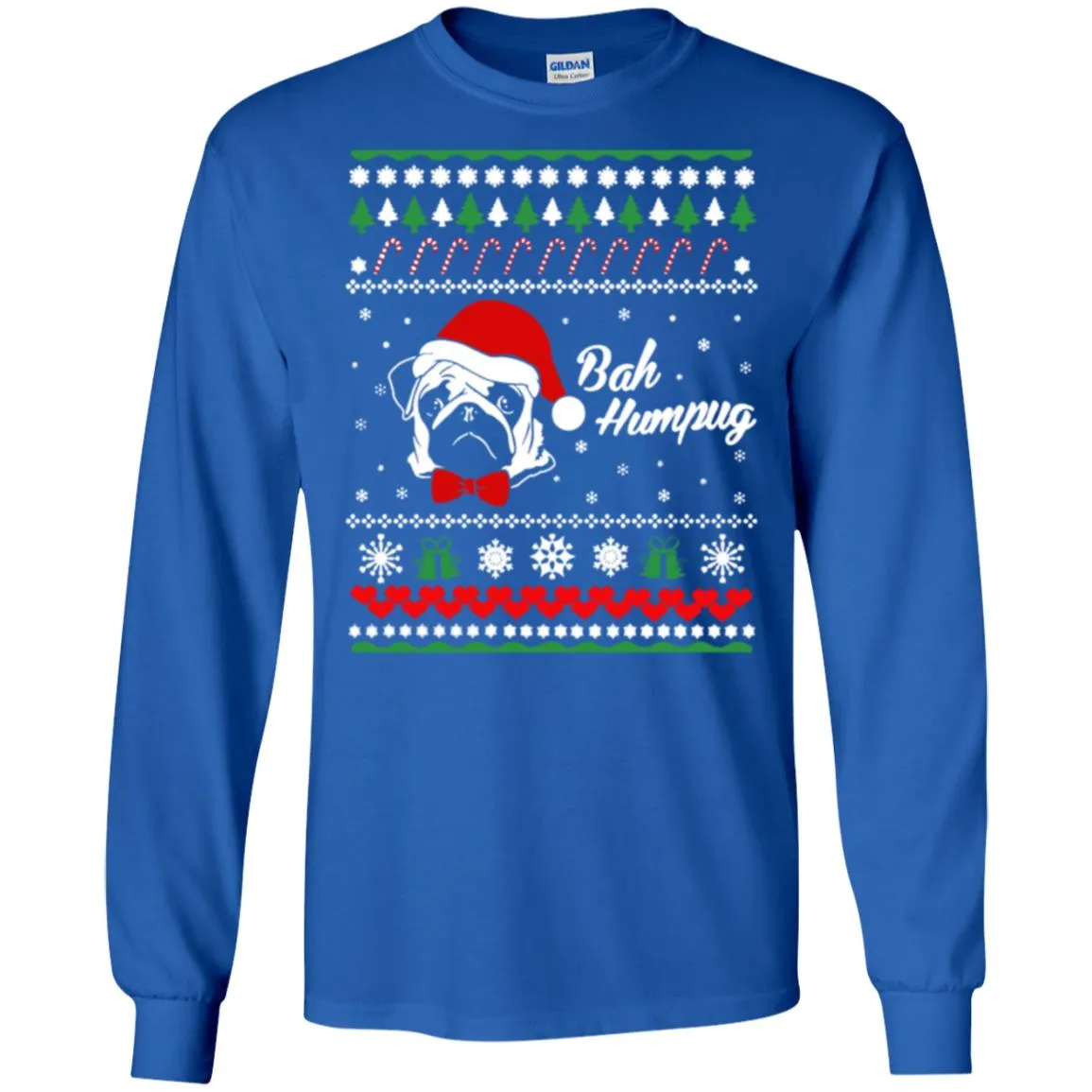 Bah Hum Pug Dog Christmas Men Long SLeeve Shirt