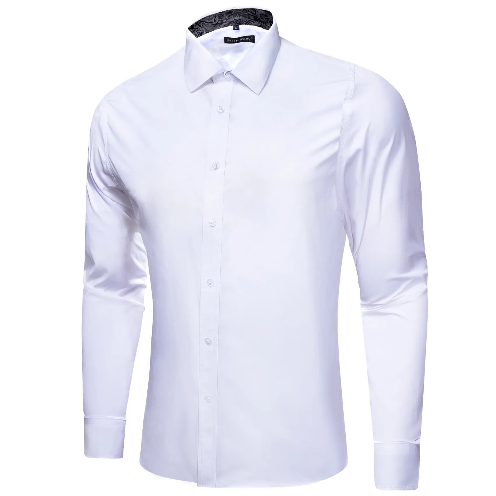 Barry Wang White Dress Shirt Black Paisley Cuff Men's Patchwork Shirt