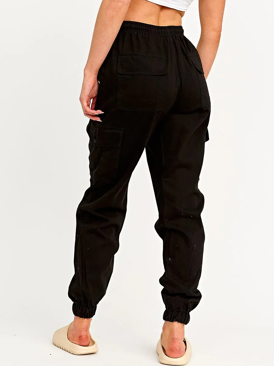 Bianka Twill Fabric Cargo Trousers In Black