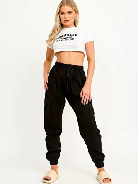 Bianka Twill Fabric Cargo Trousers In Black
