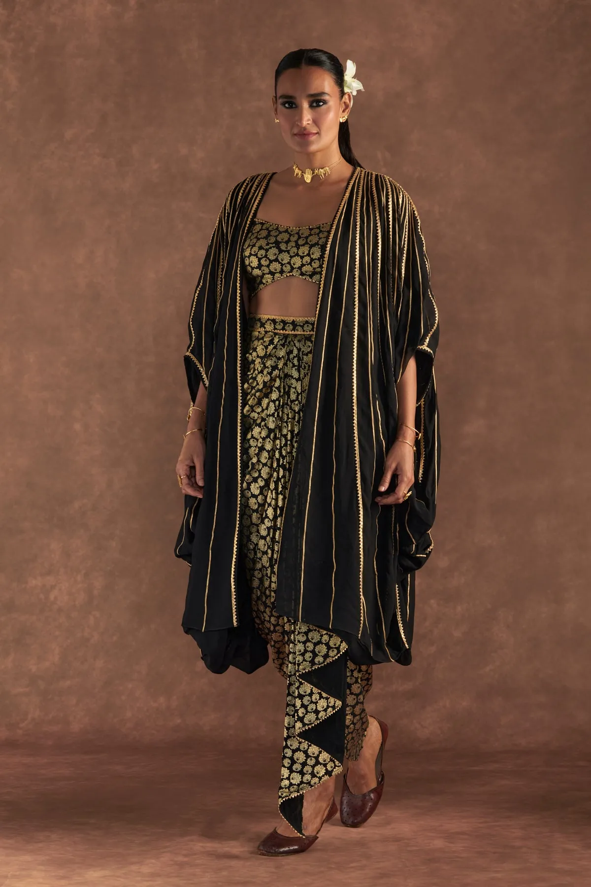 Black Berrybloom Drape Skirt Set