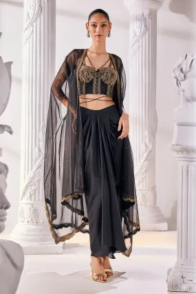 Black Draped Skirt Set