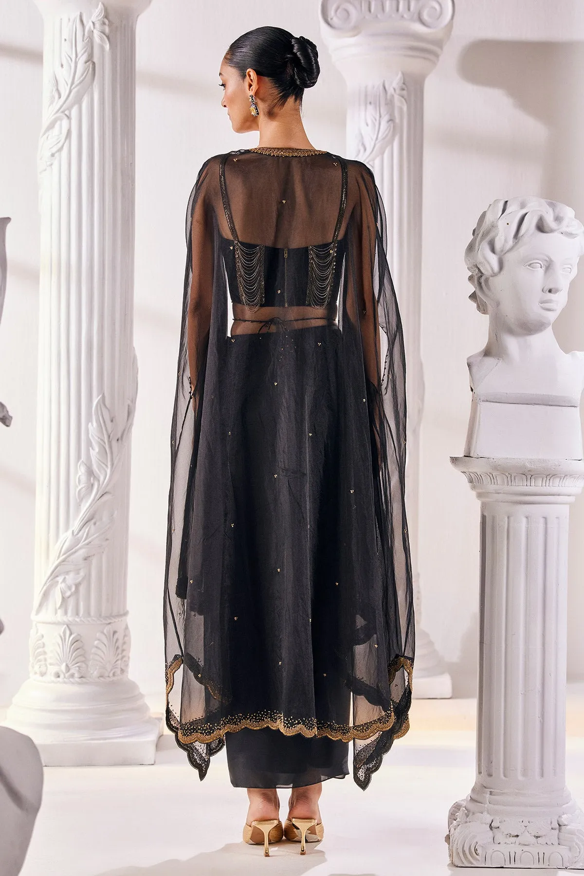 Black Draped Skirt Set