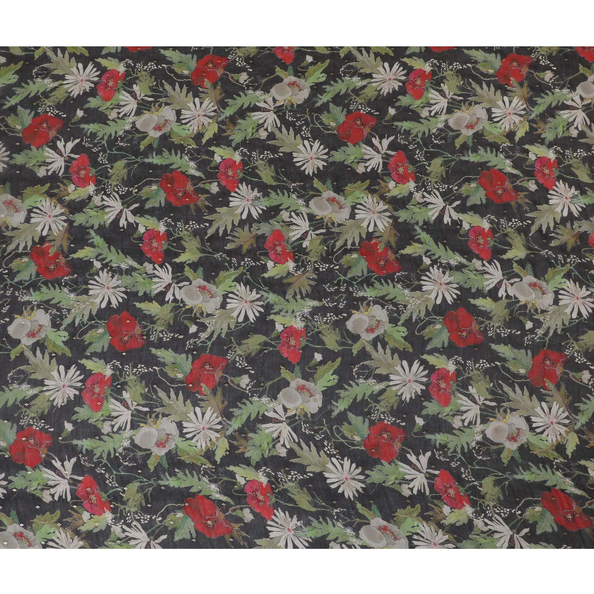 Black Floral Synthetic Organza Fabric - 110 cm Width, Made in India-D19650