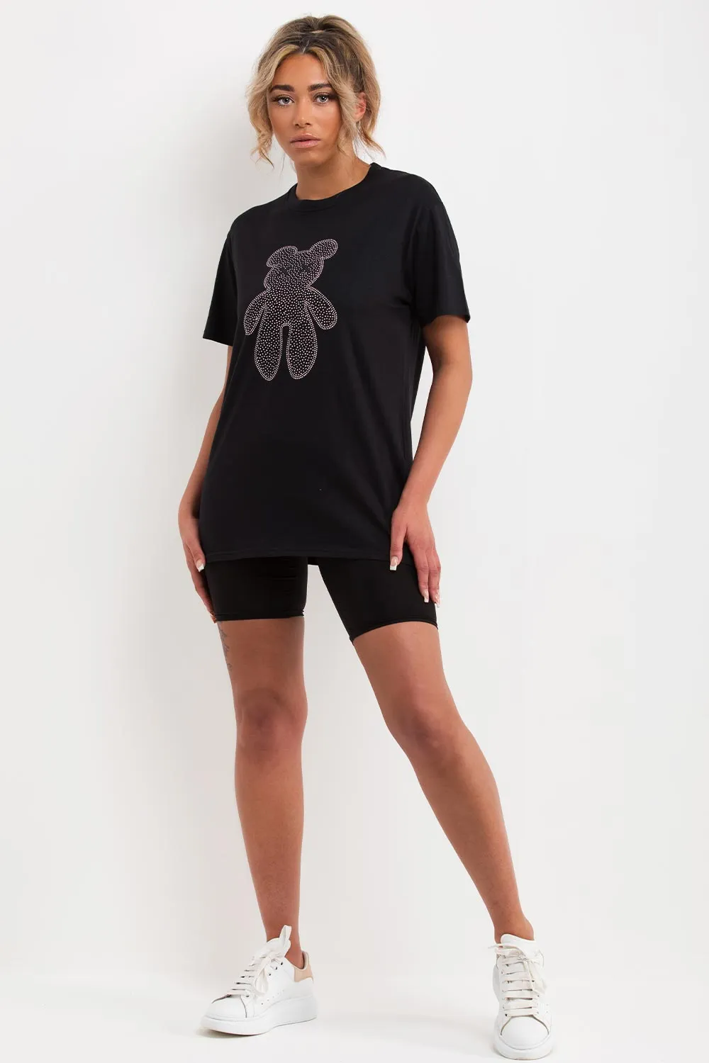 Black T Shirt With Diamante Sparkle Teddy Bear