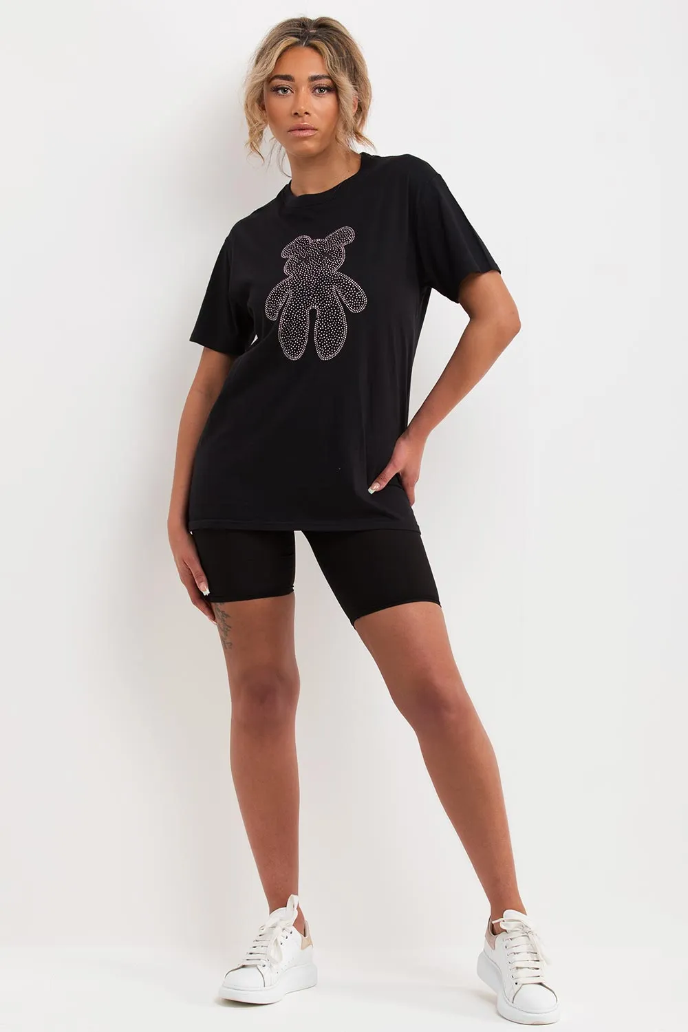 Black T Shirt With Diamante Sparkle Teddy Bear