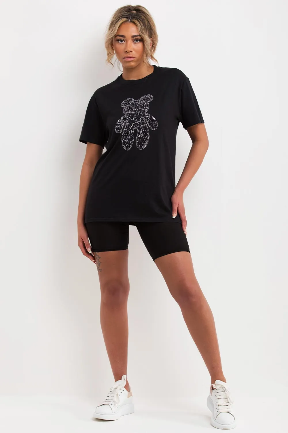 Black T Shirt With Diamante Sparkle Teddy Bear