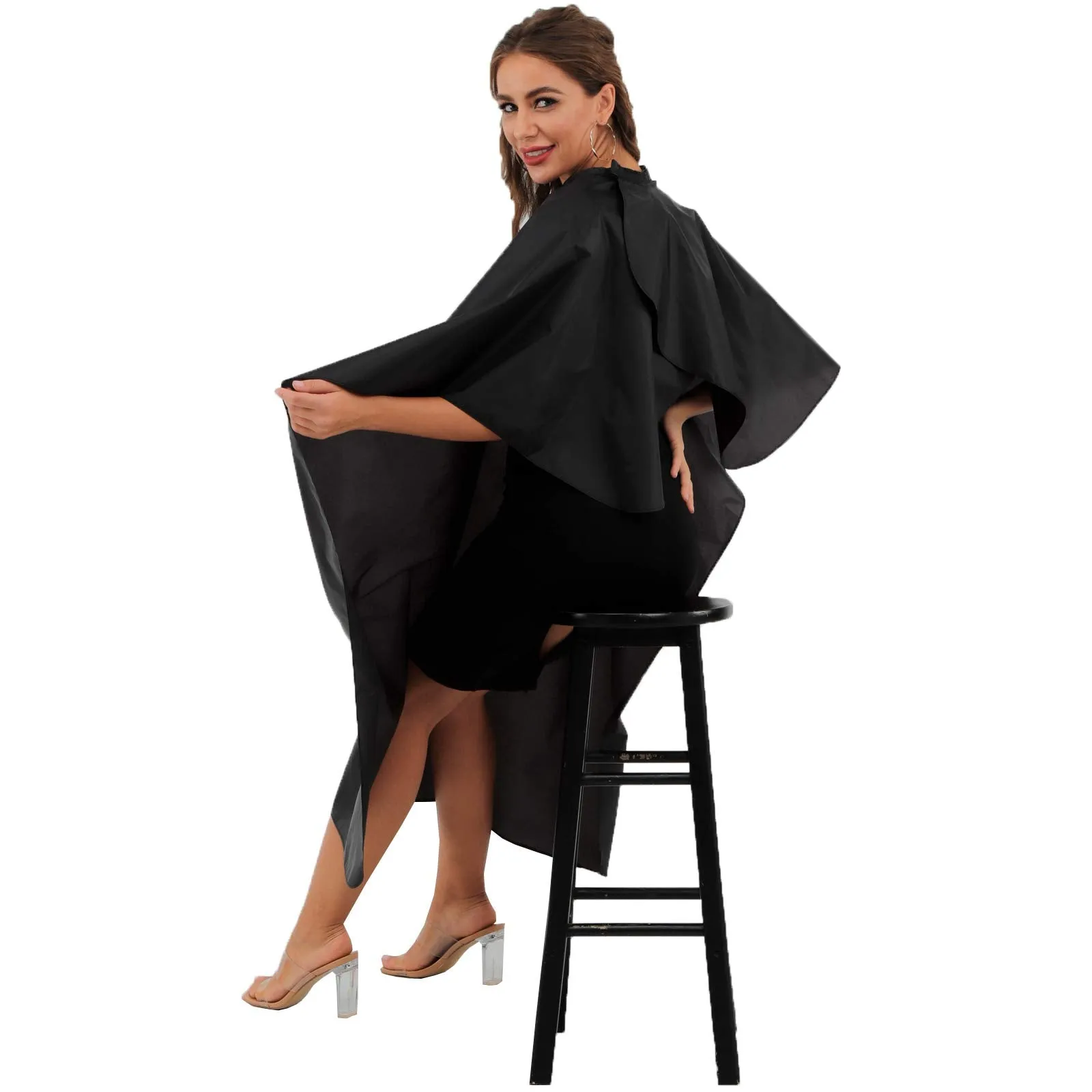 Black Waterproof Hair Salon Cape Professional Barber Cape with Metal Snap Closure Hair Cutting Cape for Adults Water Resistant Hairdressing Cape 59" x 47" (Pack of 3) Pack of 3