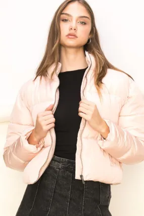 Blush Pink Puffer Zip Jacket