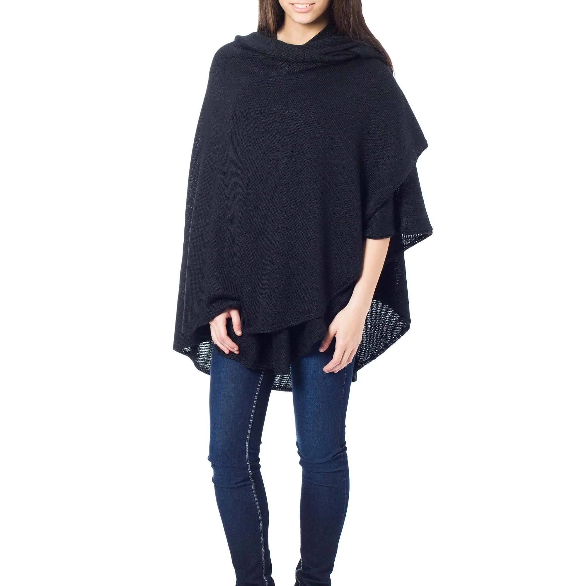 Bold Black Peruvian Alpaca Blend Wrap
