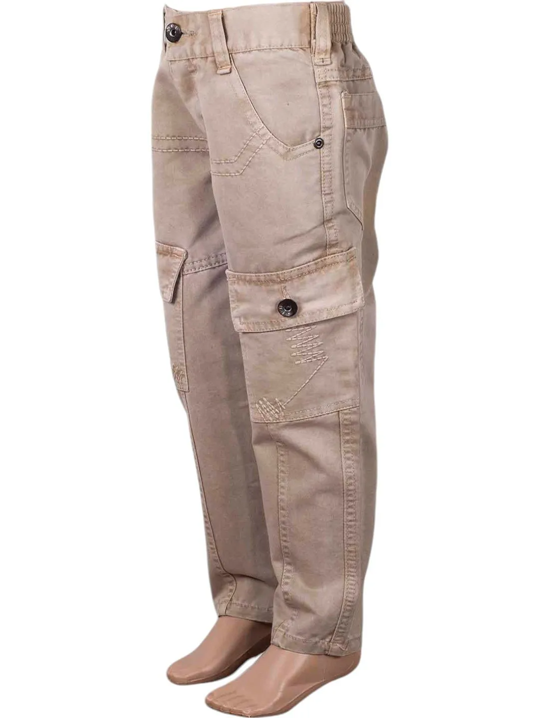 Boys' Beige Cargo Pants with Double Side Pockets