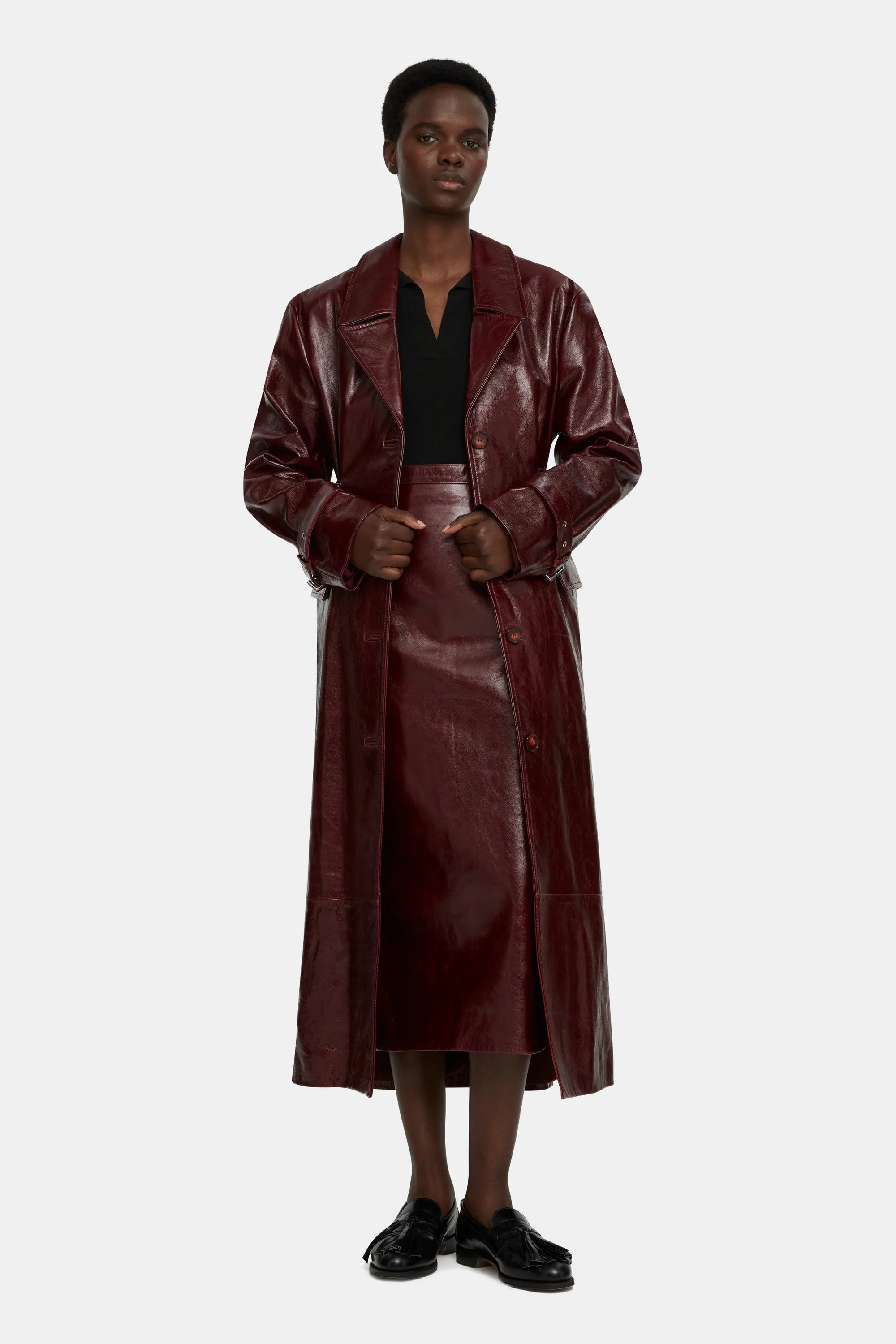 Brady Trench Coat in Oxblood Leather