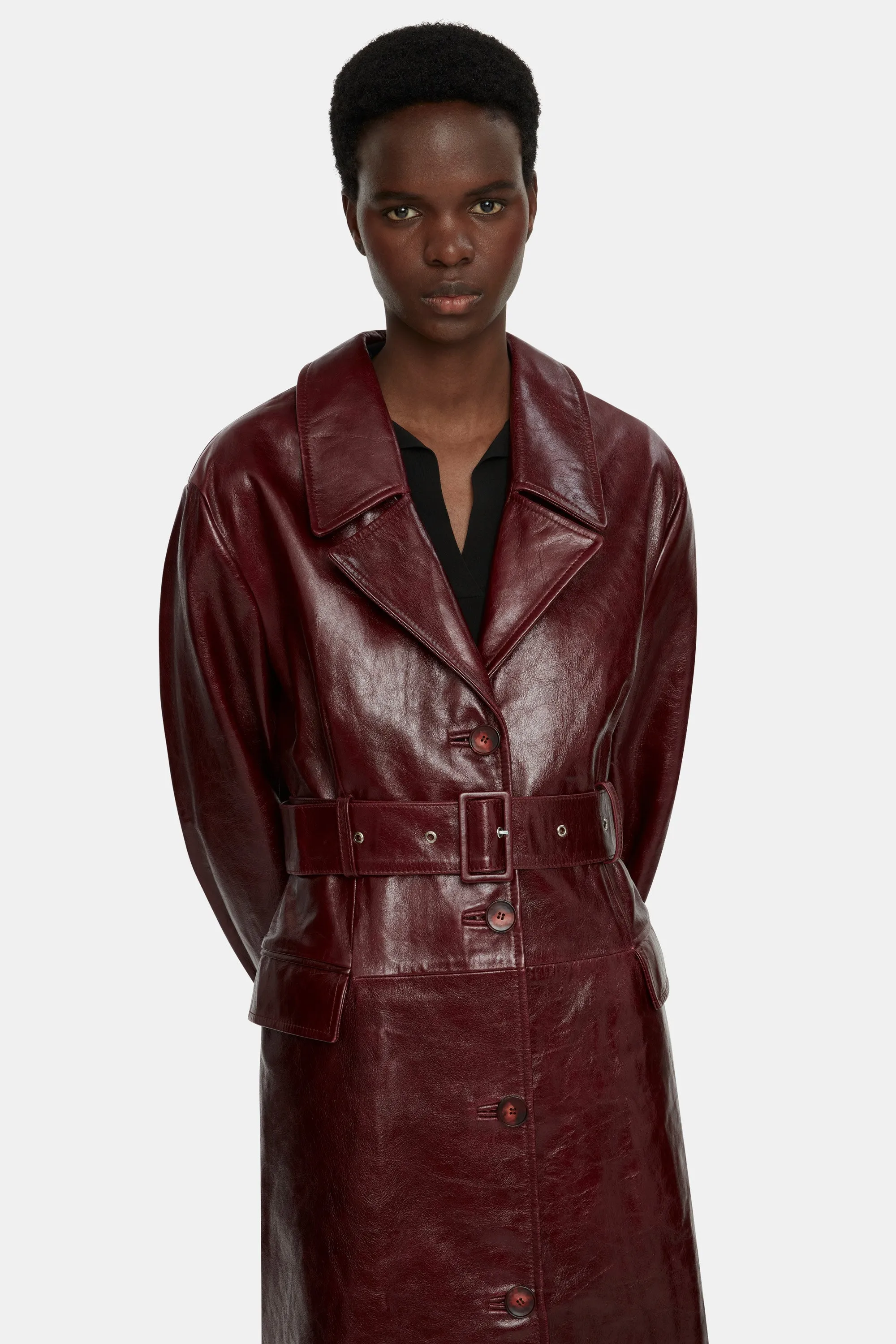 Brady Trench Coat in Oxblood Leather
