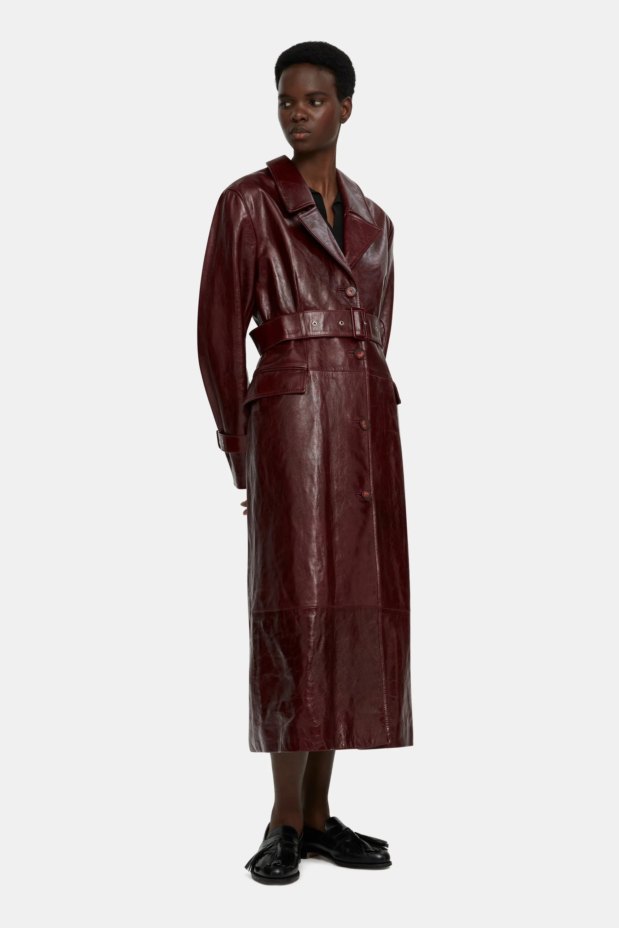 Brady Trench Coat in Oxblood Leather