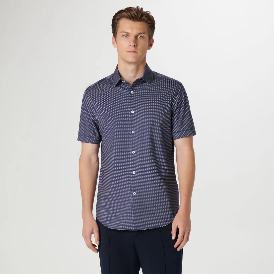 Bugatchi - Miles Pin Dot OoohCotton Short Sleeve Shirt - Navy