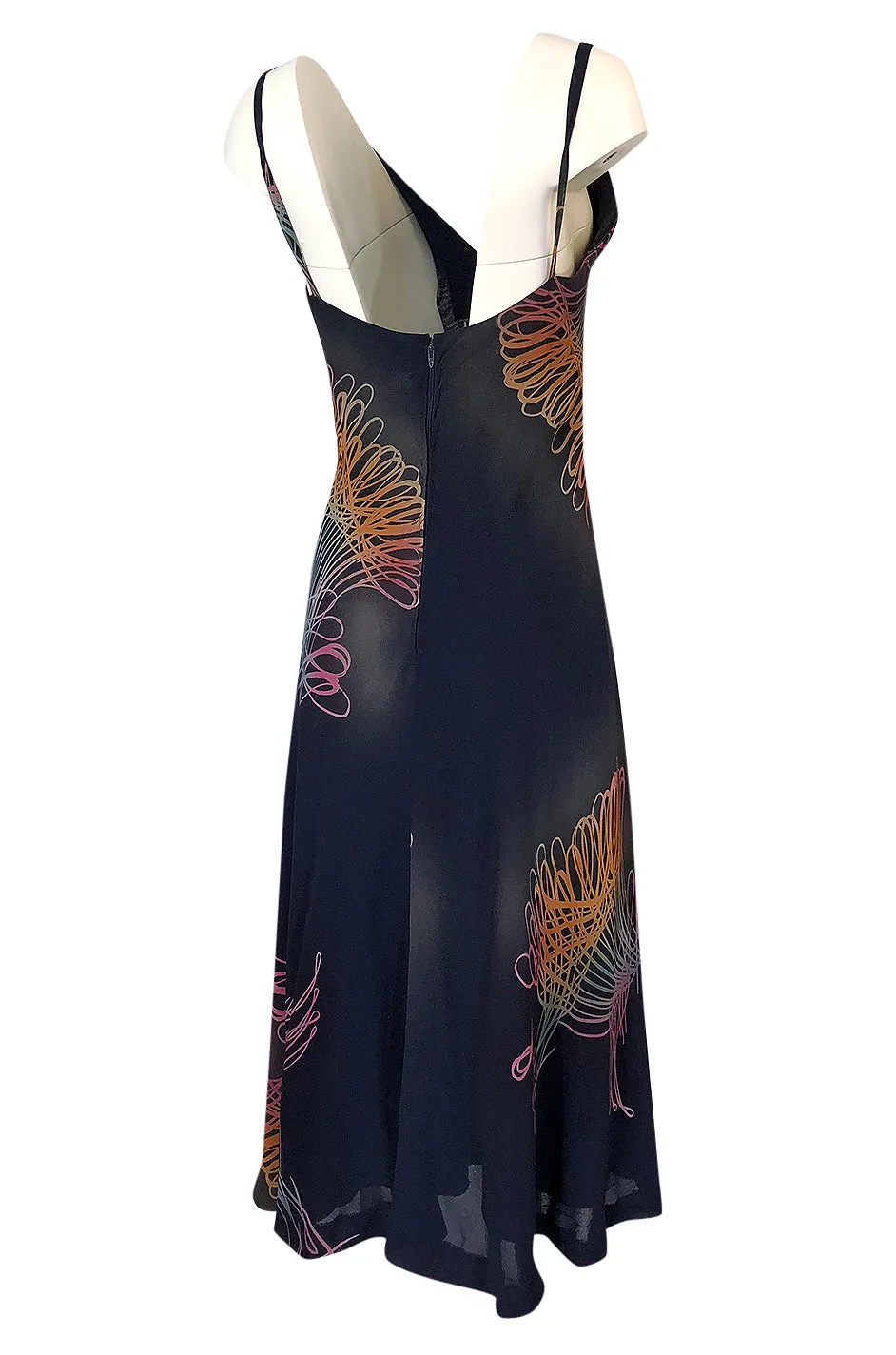 c.1977 Pauline Trigere Silk 'Fireworks' Print Halter Dress & Cape