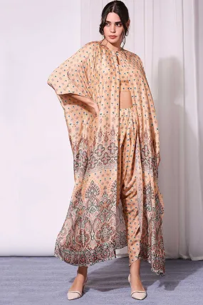 Coral Printed Co-Ord Set With Cape