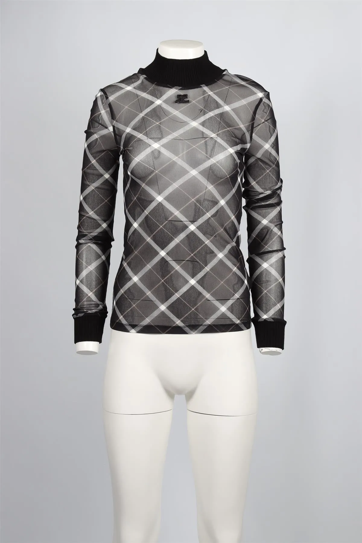 COURRÈGES BLACK MESH TURTLENECK TOP UK 12