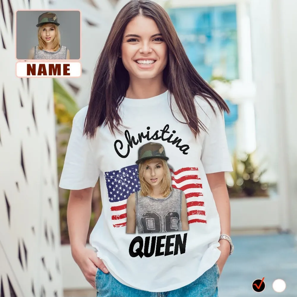 Custom Face & Name Tee with Personalized Pictures USA Flag Women's All Over Print T-shirt