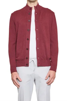 Dan Knitted Button Bomber in Burgundy Marle