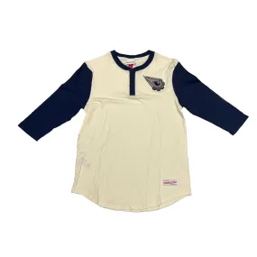 Edmonton Oilers Mitchell & Ness Icon Henley Navy & Cream Retro Logo Baseball T-Shirt