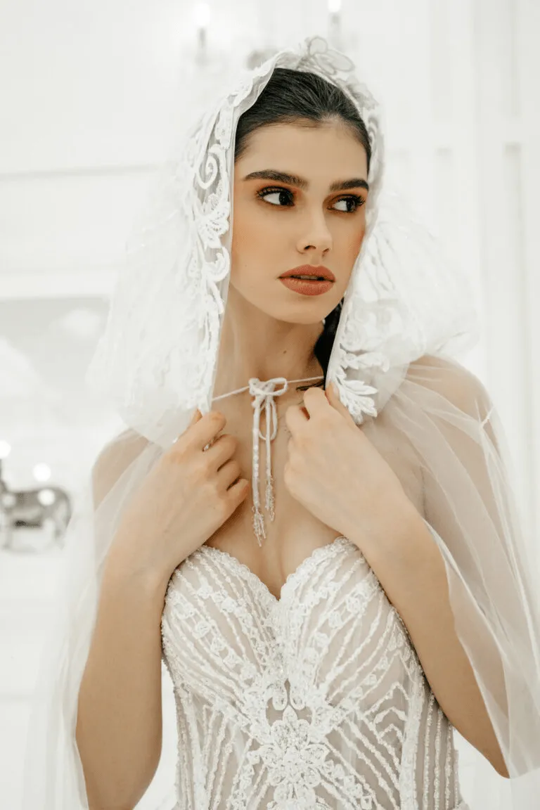 Elegant Tulle Mermaid Wedding Dress - Off Shoulder Wedding Dress with Convertible Cape Plus Size - DEMETER