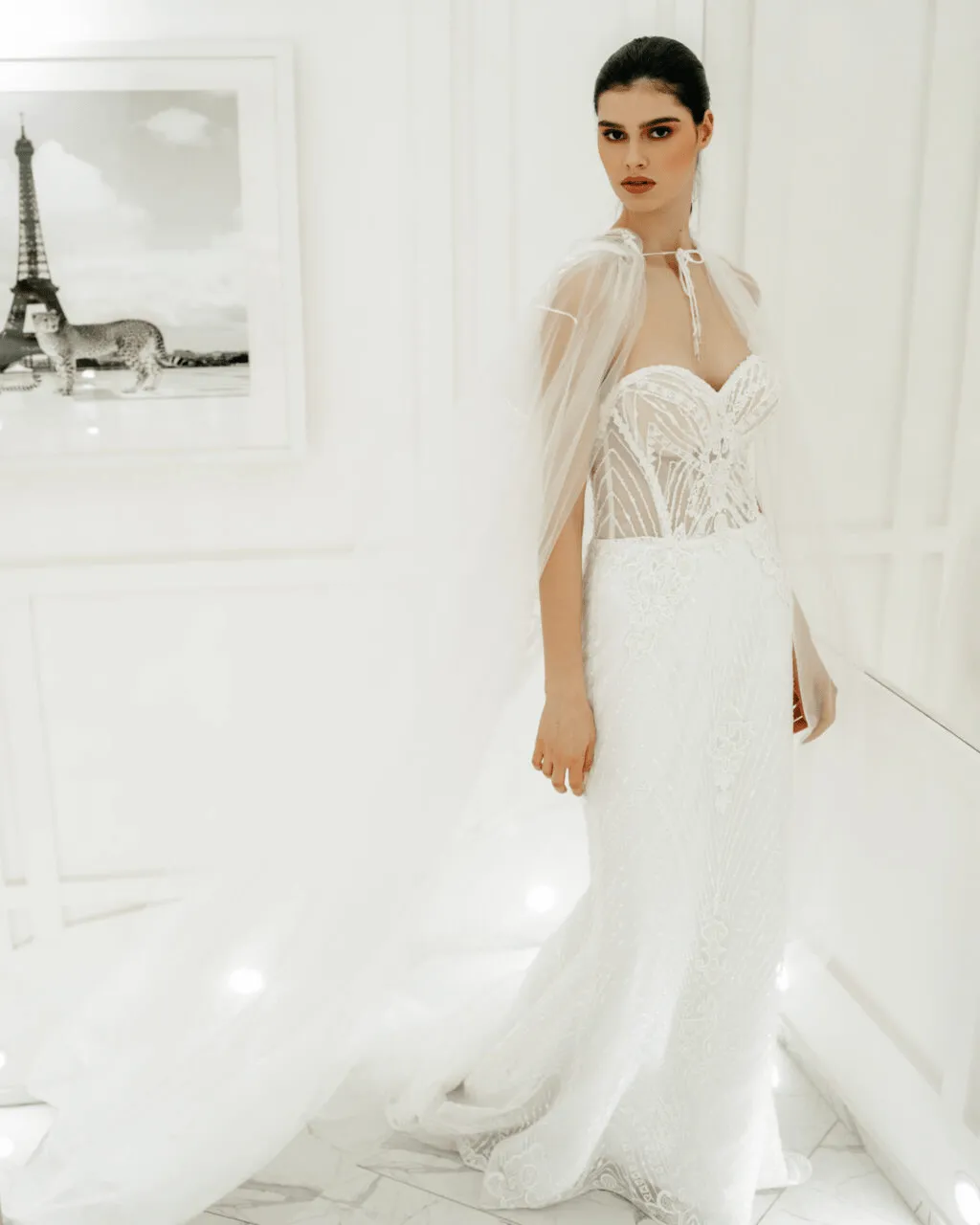 Elegant Tulle Mermaid Wedding Dress - Off Shoulder Wedding Dress with Convertible Cape Plus Size - DEMETER