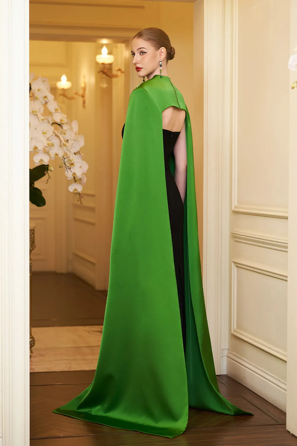 Elina Cape Corset Silk Floor Length Dress