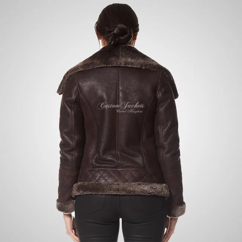ELLERDALE Women Sheepskin Aviator Jacket Brown