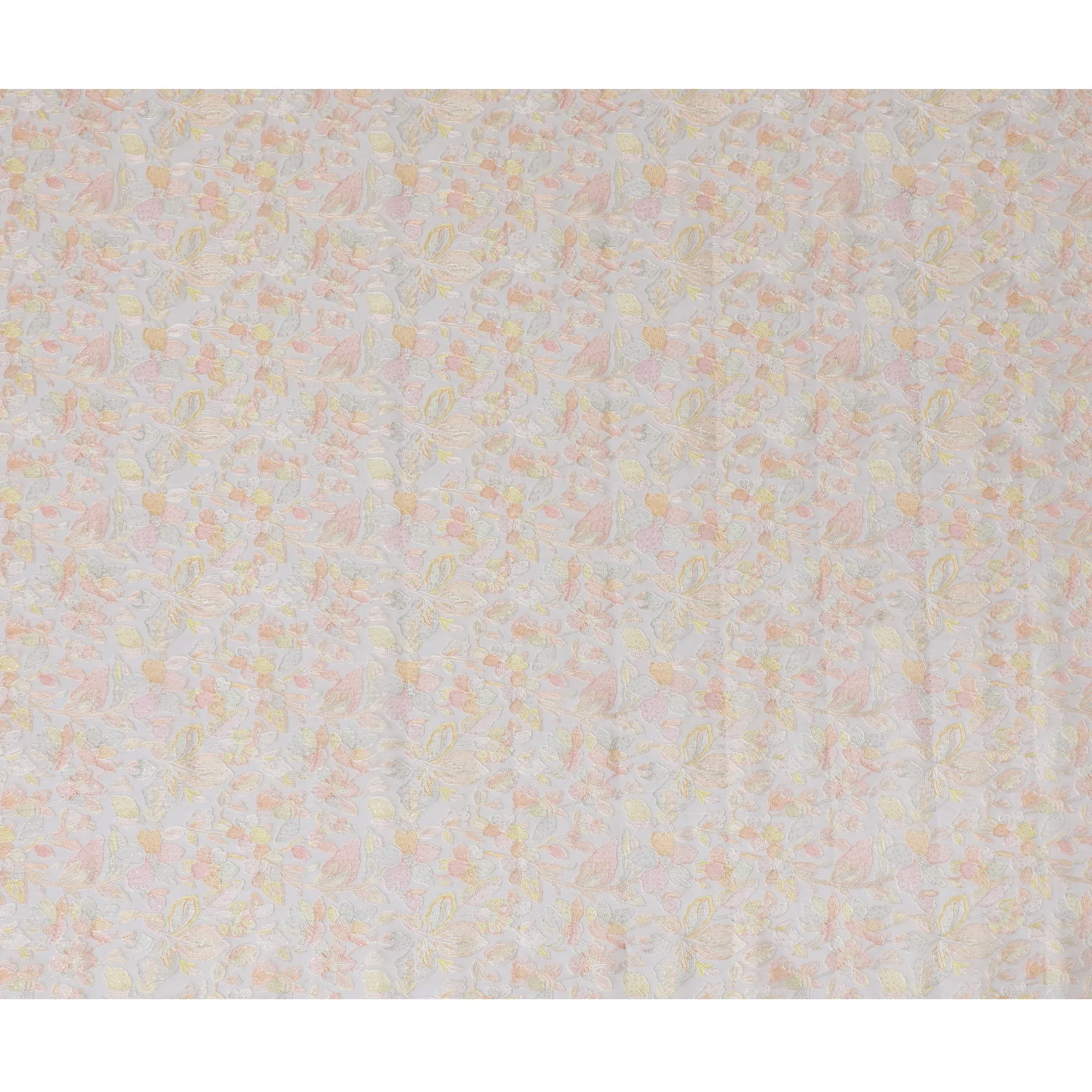 Embroidered Silk Organza Fabric, Pastel Floral Pattern, 110 cm Width-D20103