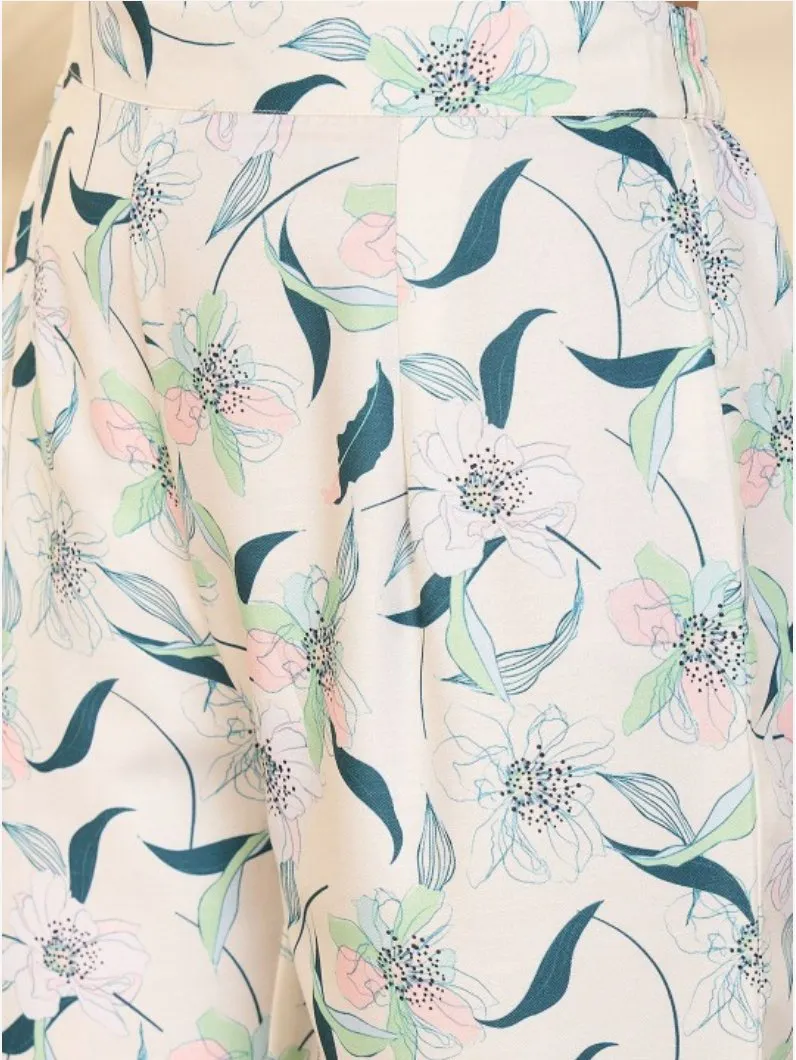 Floral Printed Gotta Patti Straight Kurti With Trousers