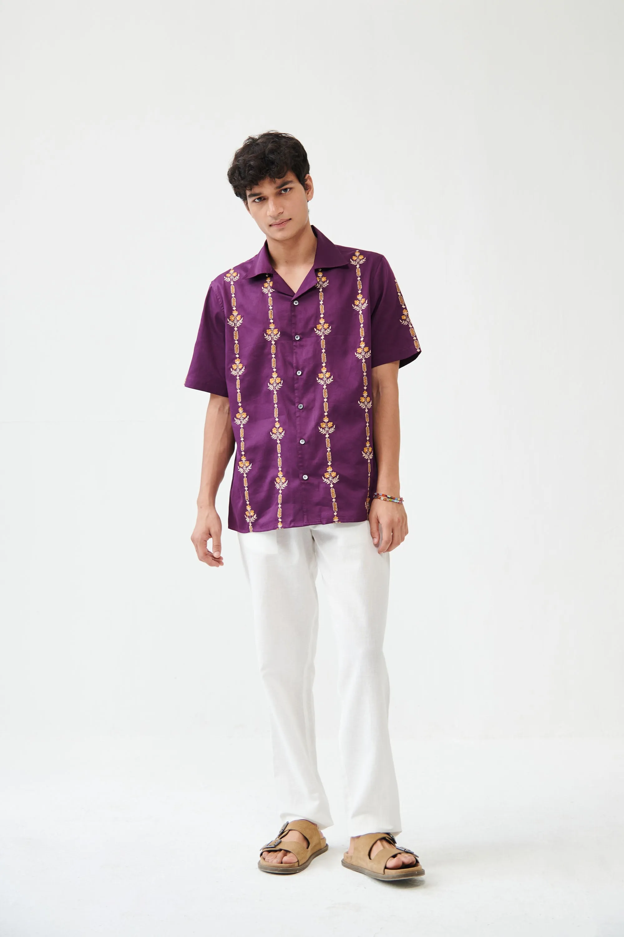 Floral stripes embroidered shirt