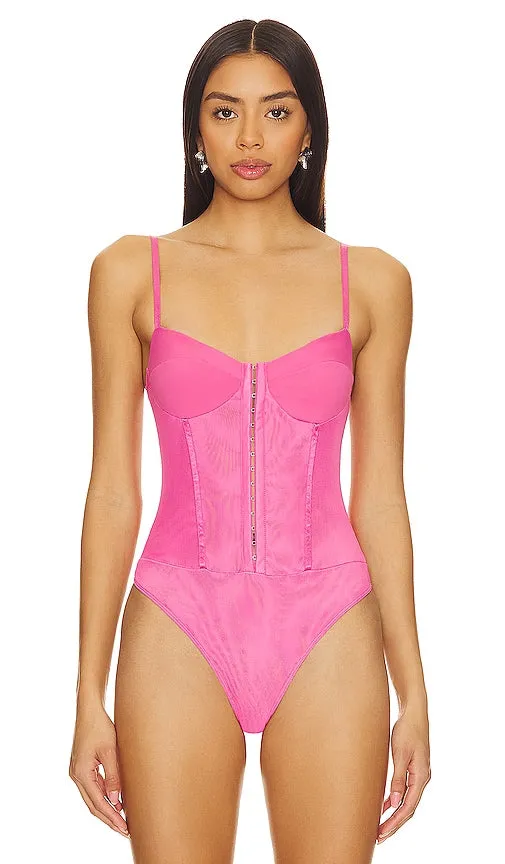 Free People x Intimately FP Night Rhythm Corset Bodysuit In Lucky Pink in Pink