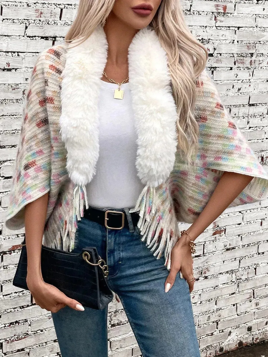 Fringed Fuzzy Open Front Cape