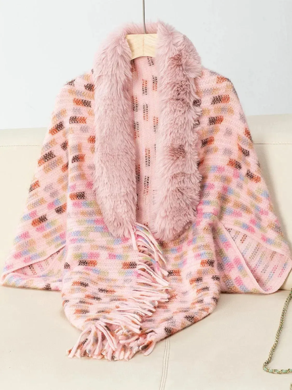 Fringed Fuzzy Open Front Cape