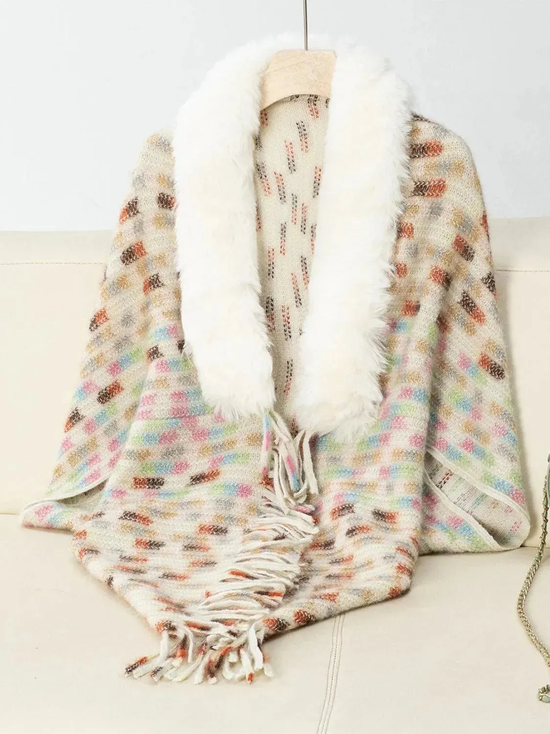 Fringed Fuzzy Open Front Cape