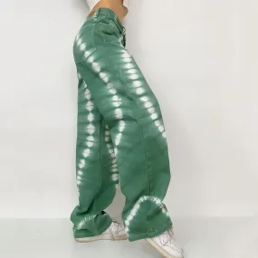 Funky High Rise Baggy Green Tie Dye Jeans